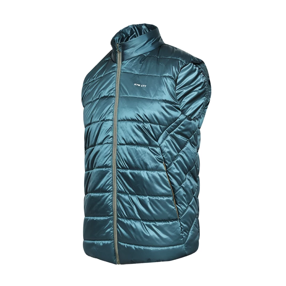 Black Classic Puffer Half Jacket by KTM CTY, sleeveless quilted vest with stand collar, full front zip and side pockets 0