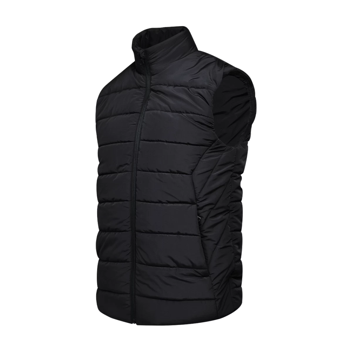Classic Puffer Half Jacket – Black Quilted Sleeveless Winter Jacket with High Collar and Front Zip 0