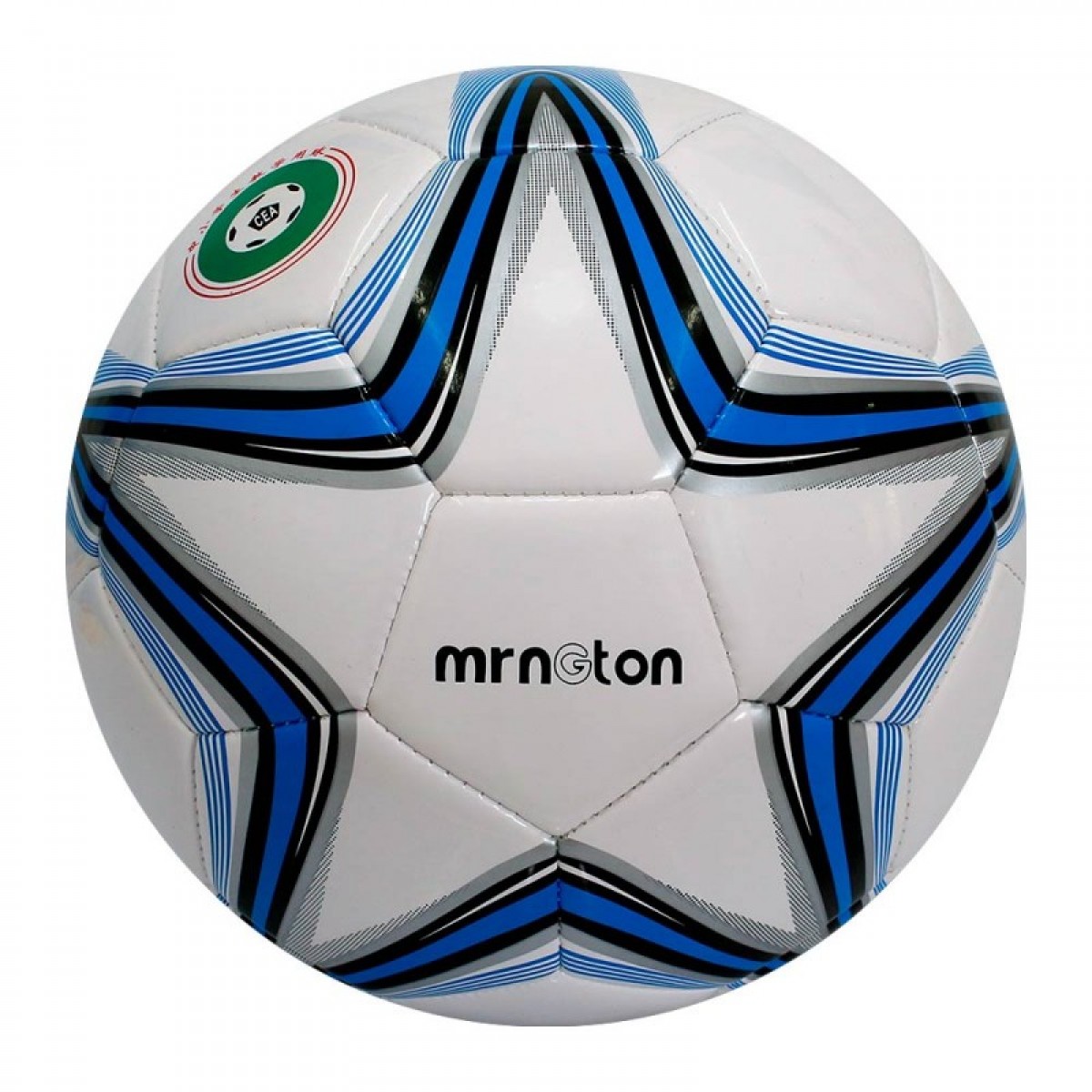 A white Grassroot football featuring custom black panels—including one with a speckled pattern and silver geometric striped borders 0