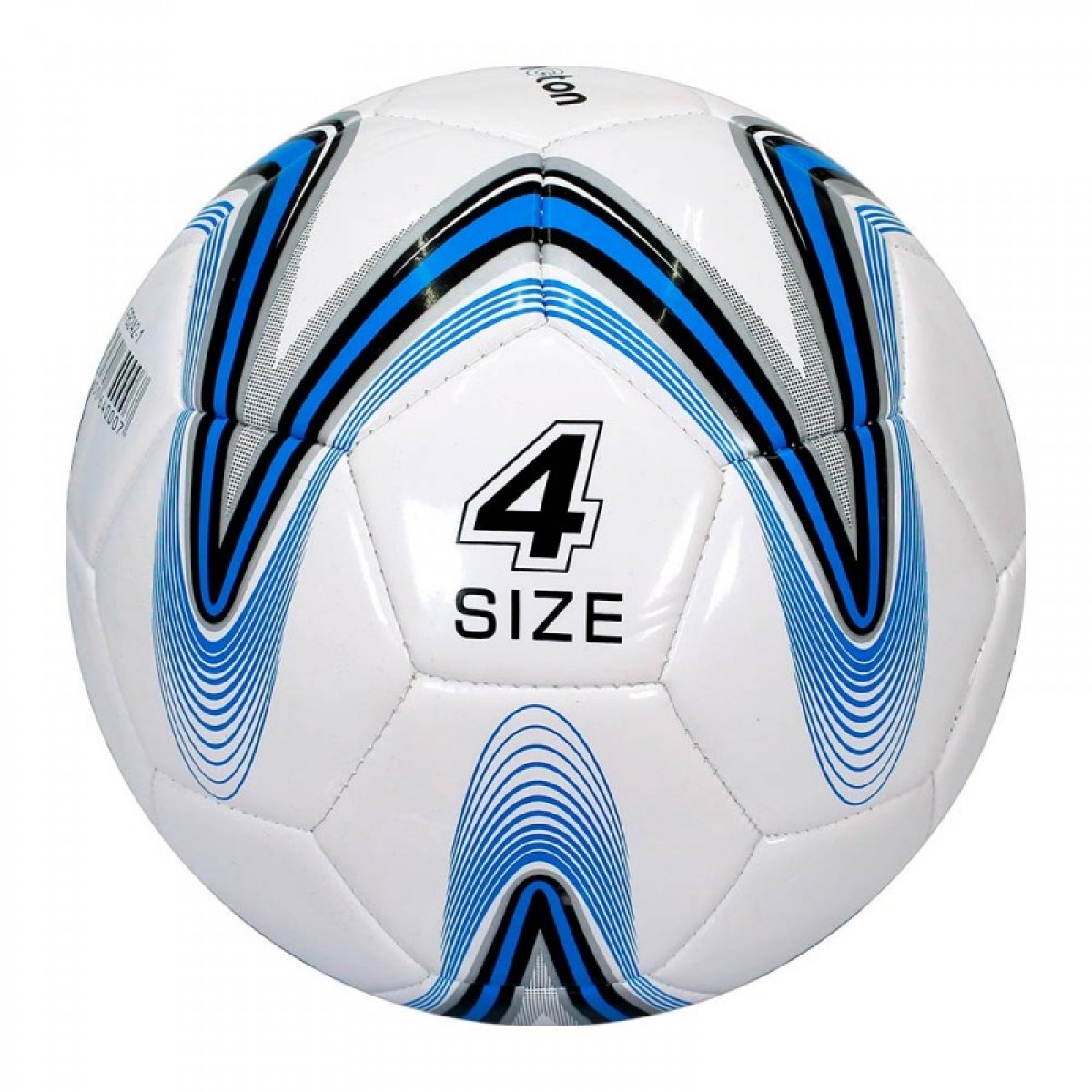 A white Grassroot football featuring custom black panels—including one with a speckled pattern and silver geometric striped borders 1