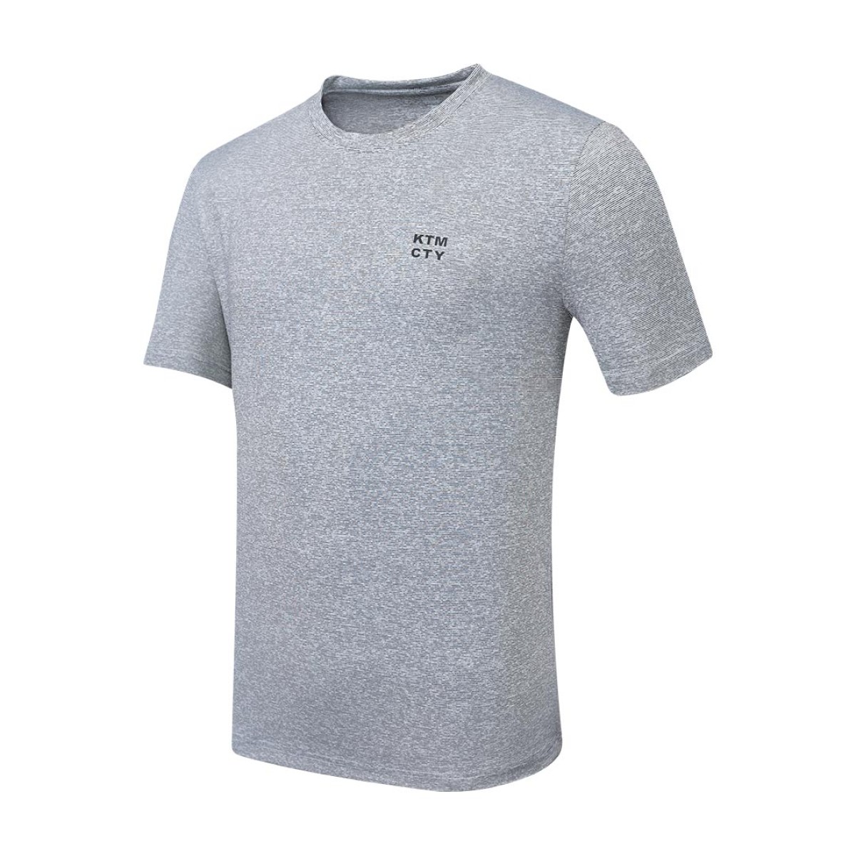 A male model wearing a dark grey heathered KTM CTY Altitude Wear short-sleeve t-shirt featuring a small white logo on the left chest 2