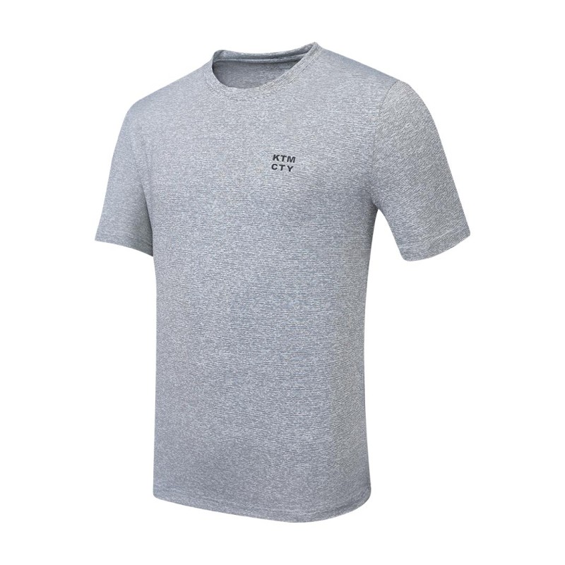 A male model wearing a dark grey heathered KTM CTY Altitude Wear short-sleeve t-shirt featuring a small white logo on the left chest 2