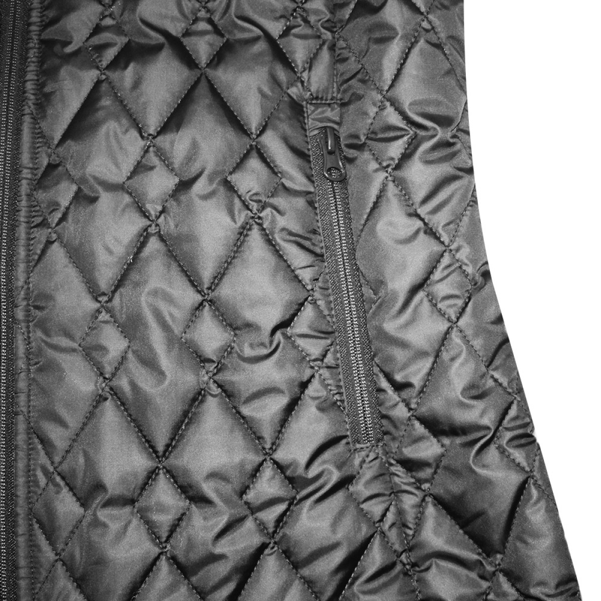female model wearing women's ktm cty bella quilted polyfiber half jacket and holding on collars 2