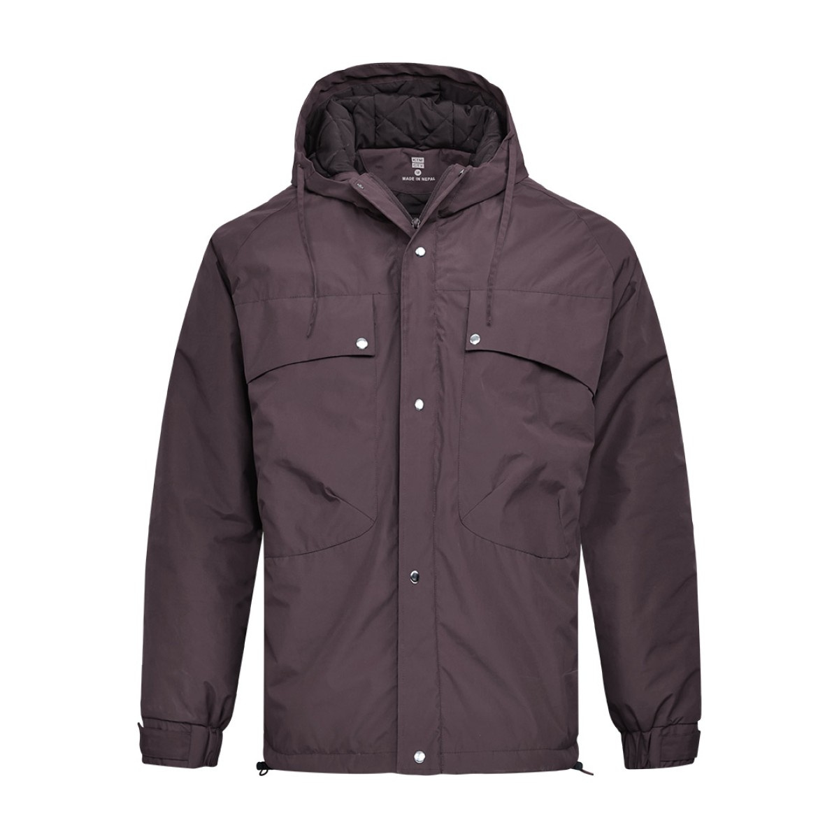 Front view of the KTM CTY Cargo Shield Hoodie Winter & Summer Jacket in navy blue, showcasing the adjustable hood, snap-button placket, and cargo pockets 2