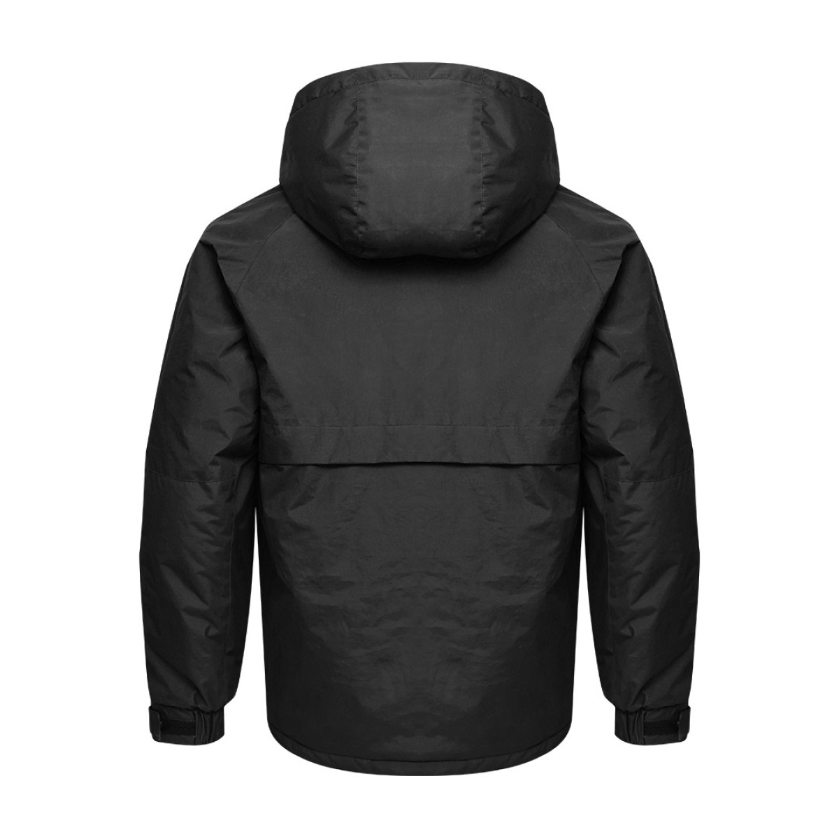A male model wearing sunglasses and a heavy-duty, navy blue KTM CTY Cargo Shield Hoodie Winter Jacket, featuring a thick hood, snap-button front and multiple cargo pockets for cold weather protection. 3