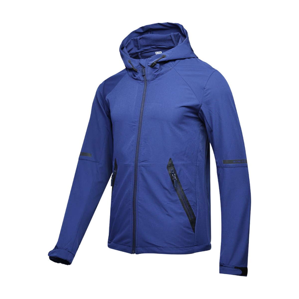 A solid grey KTM CTY Metro Shift Windbreaker jacket featuring a full front zipper, an adjustable hood, and contrasting black zippered side pockets for a sleek, modern look. 2