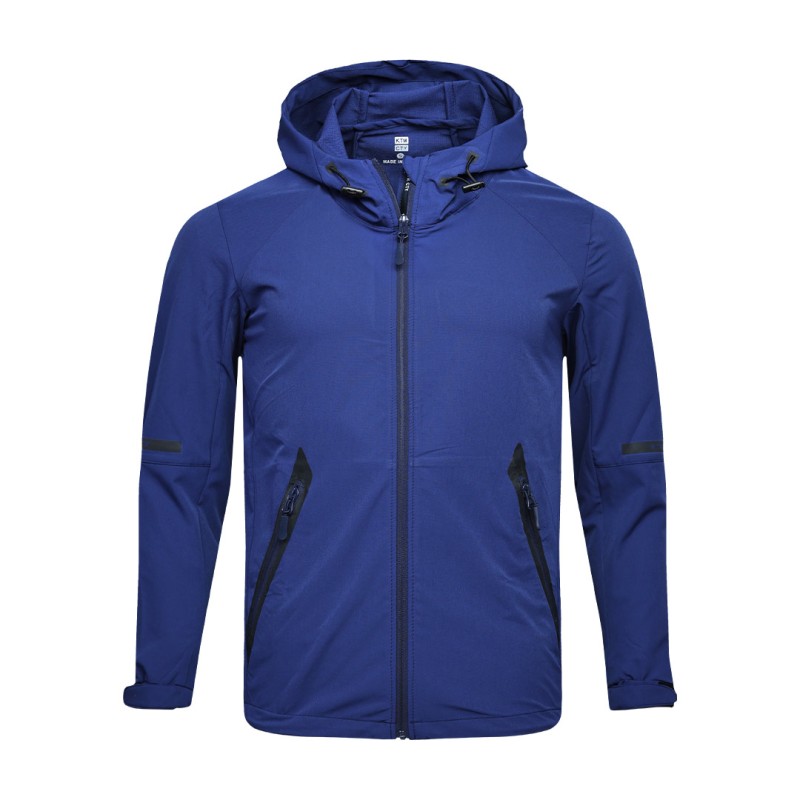 A solid grey KTM CTY Metro Shift Windbreaker jacket featuring a full front zipper, an adjustable hood, and contrasting black zippered side pockets for a sleek, modern look. 2