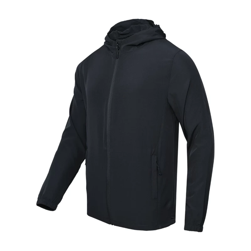 Male model wearing a light grey KTM CTY Swiftlayer Summer Wear Windcheater, a lightweight zip-up Windguard jacket featuring a hood, elastic cuffs, men's windproof windcheater for bike riding 0