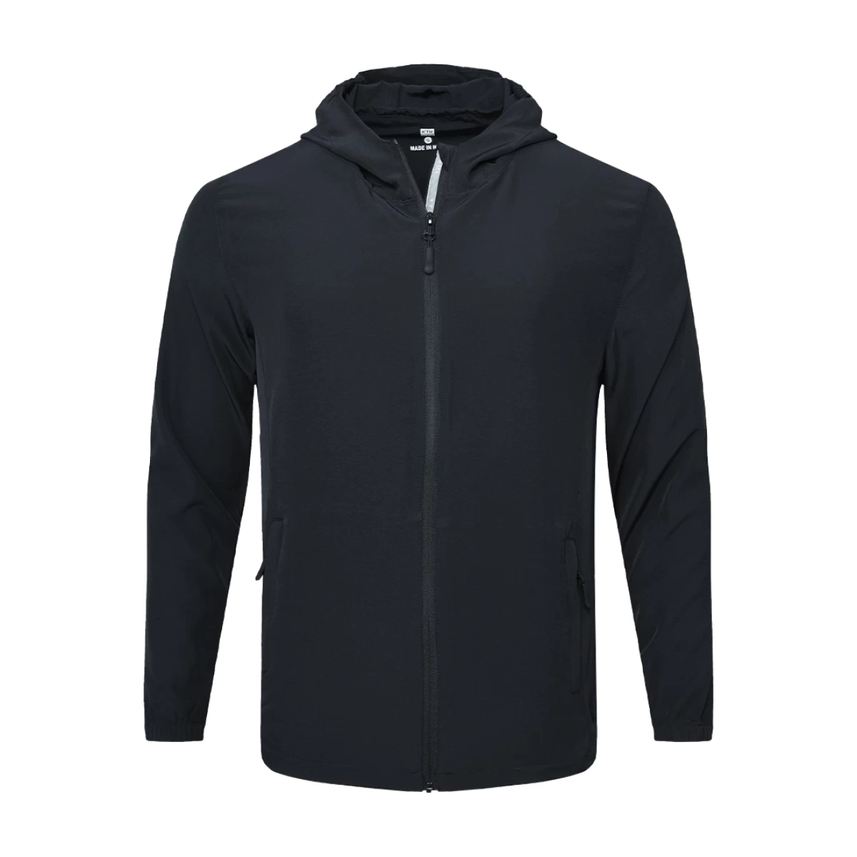 Male model wearing a light grey KTM CTY Swiftlayer Summer Wear Windcheater, a lightweight zip-up Windguard jacket featuring a hood, elastic cuffs, men's windproof windcheater for bike riding 0
