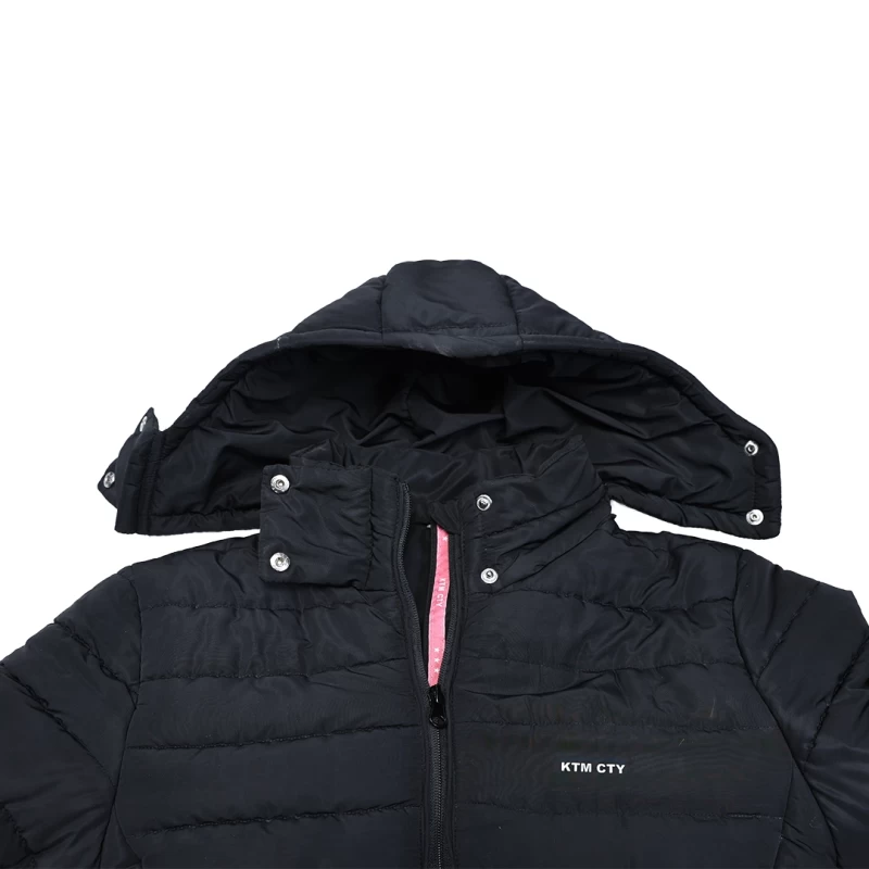 KTM CTY Stella Template Parka Jacket in black with hood and quilted design for winter wear 1