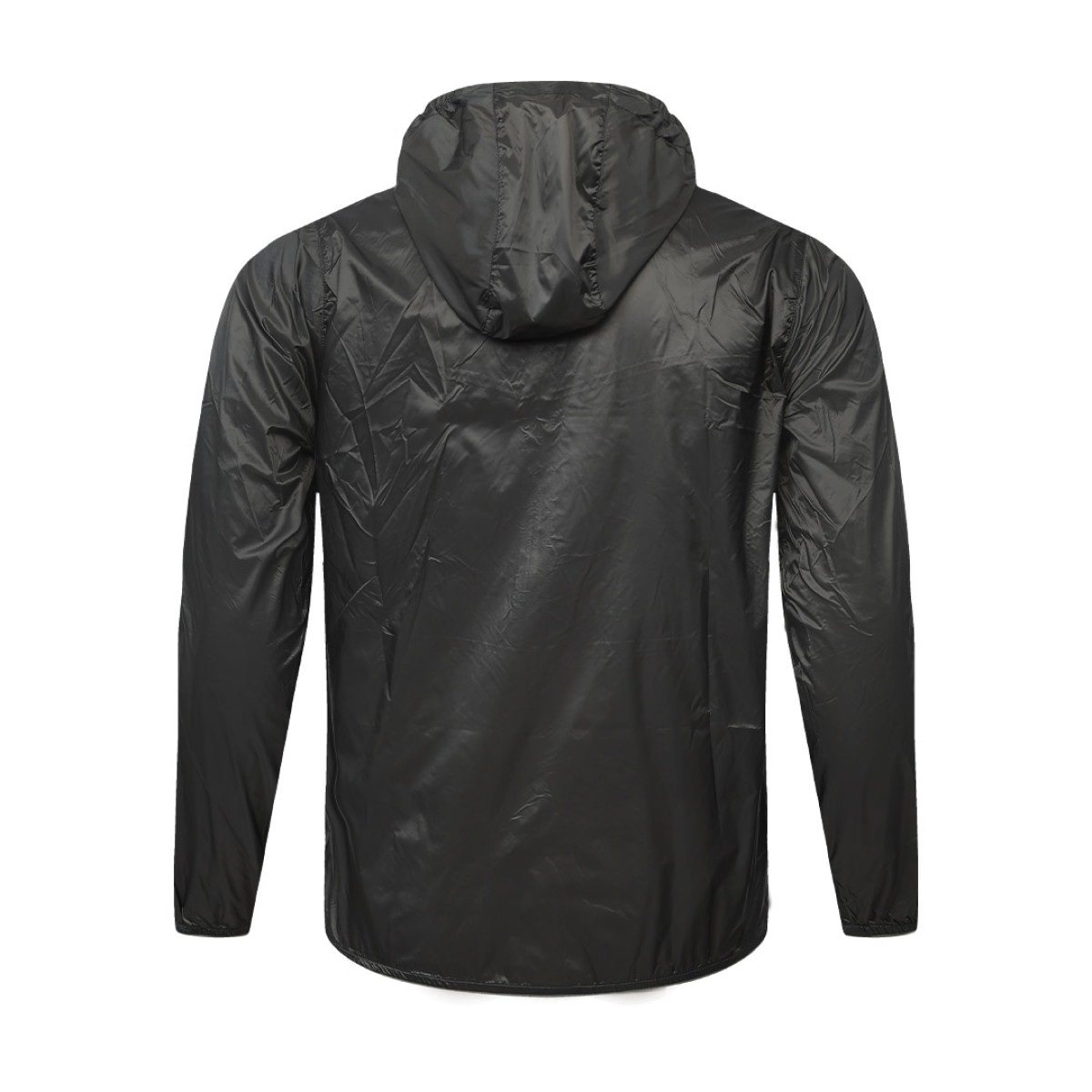 A male model adjusting the zipper of the lightweight, solid red Velocity Breeze Windcheater Jacket with hoodie, featuring a hood and a contrasting black front zipper 5
